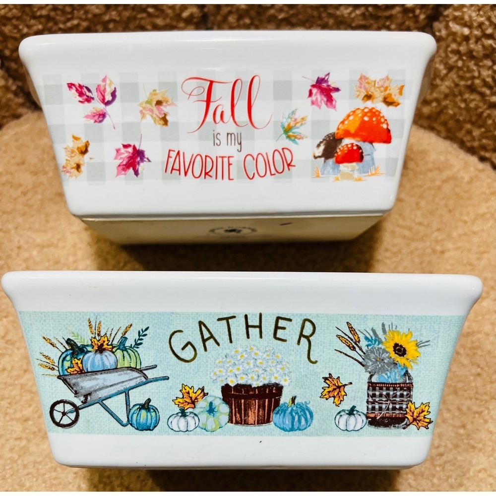 Royal Norfolk Fall Harvest Mini Loaf Pans Set of 2 Gather Autumn Stoneware White